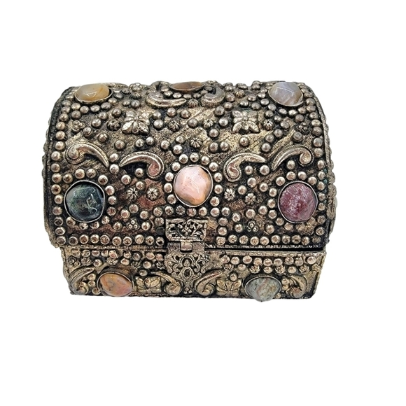 Antique Agate Encrusted Moroccan Wedding Trunk Chest - Picture 1 of 9